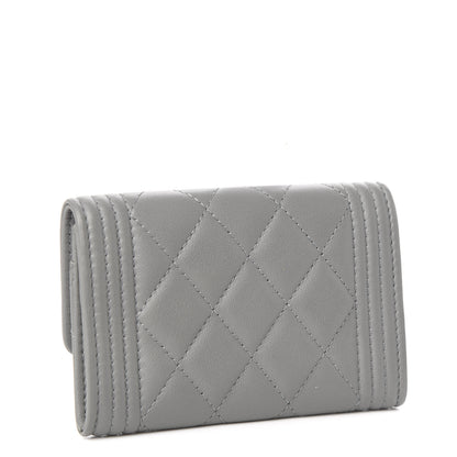 Chanel Lambskin Quilted Boy Card Holder Wallet Grey 2 of 7
