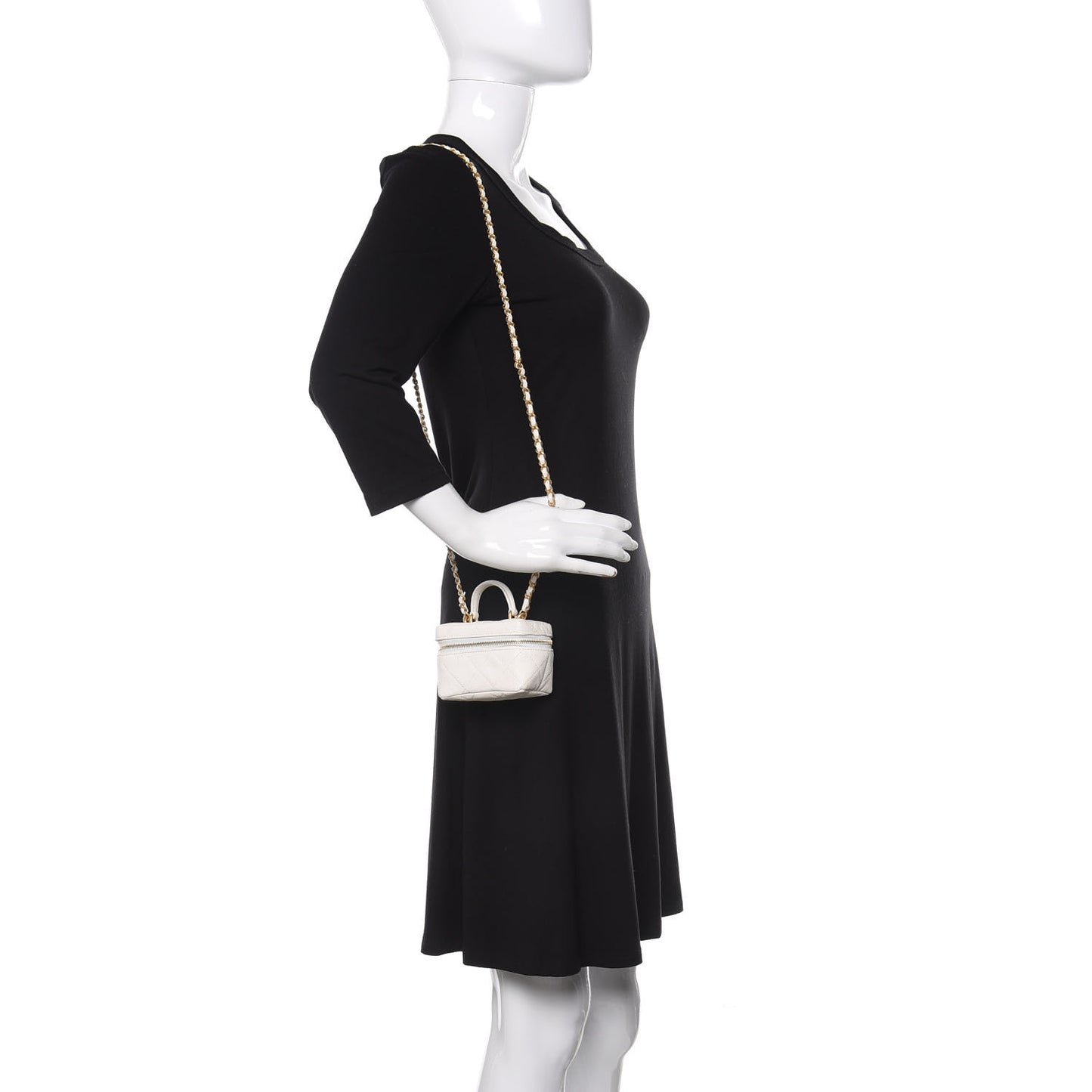 Caviar Quilted Mini Top Handle Vanity With Chain White