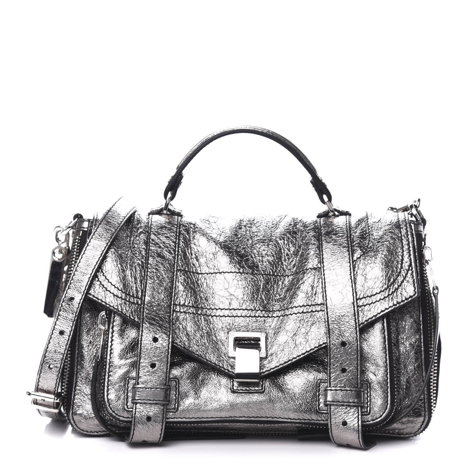 Proenza Schouler Metallic Paper Lambskin Medium PS1 Plus Zip Satchel Dark Silver 1 of 11