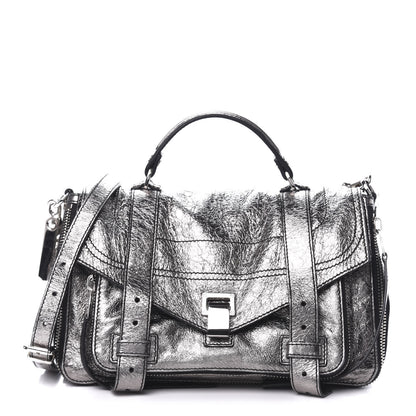 Proenza Schouler Metallic Paper Lambskin Medium PS1 Plus Zip Satchel Dark Silver 1 of 11