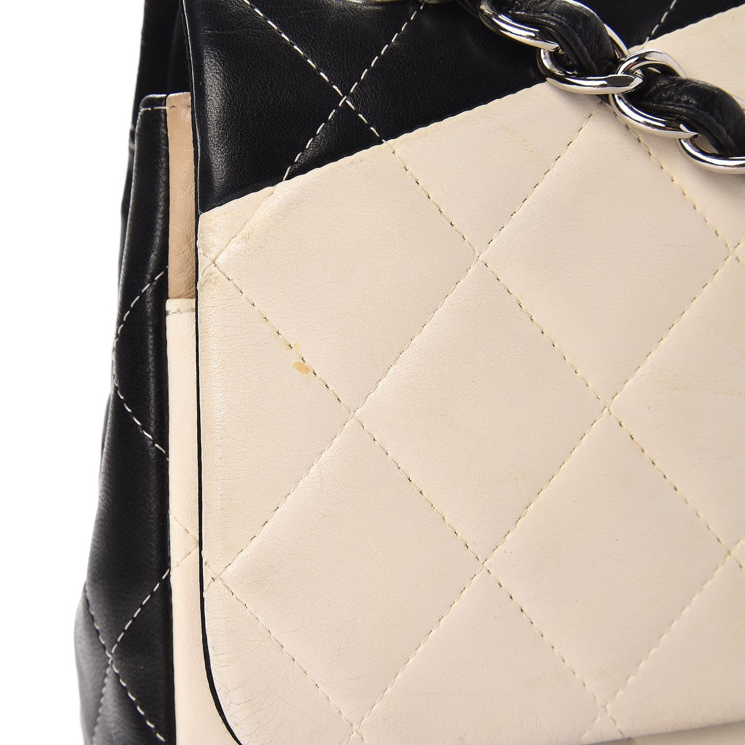 Chanel Lambskin Quilted Colorblock Jumbo Double Flap Black White Beige 9 of 18