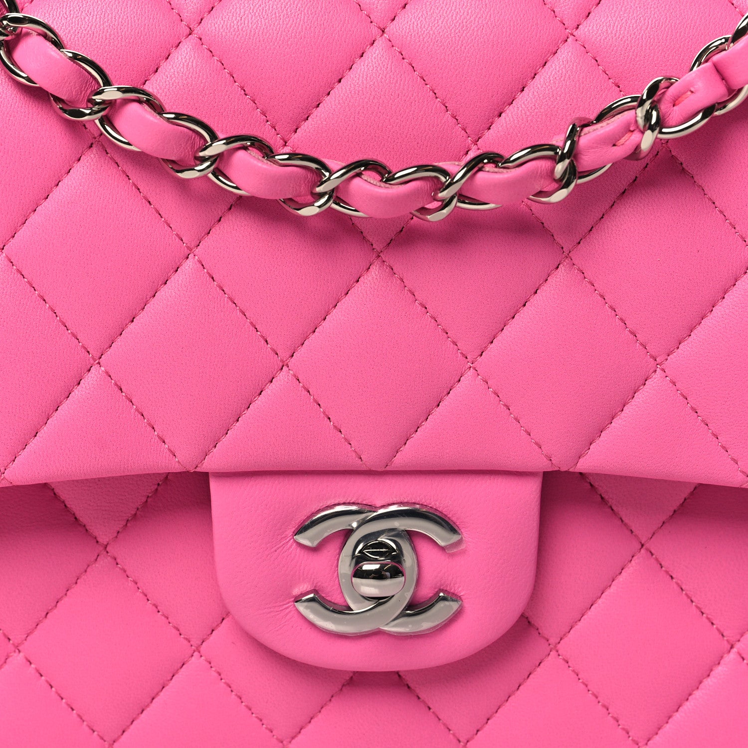Chanel Lambskin Quilted Medium Double Flap Neon Pink 8 of 11