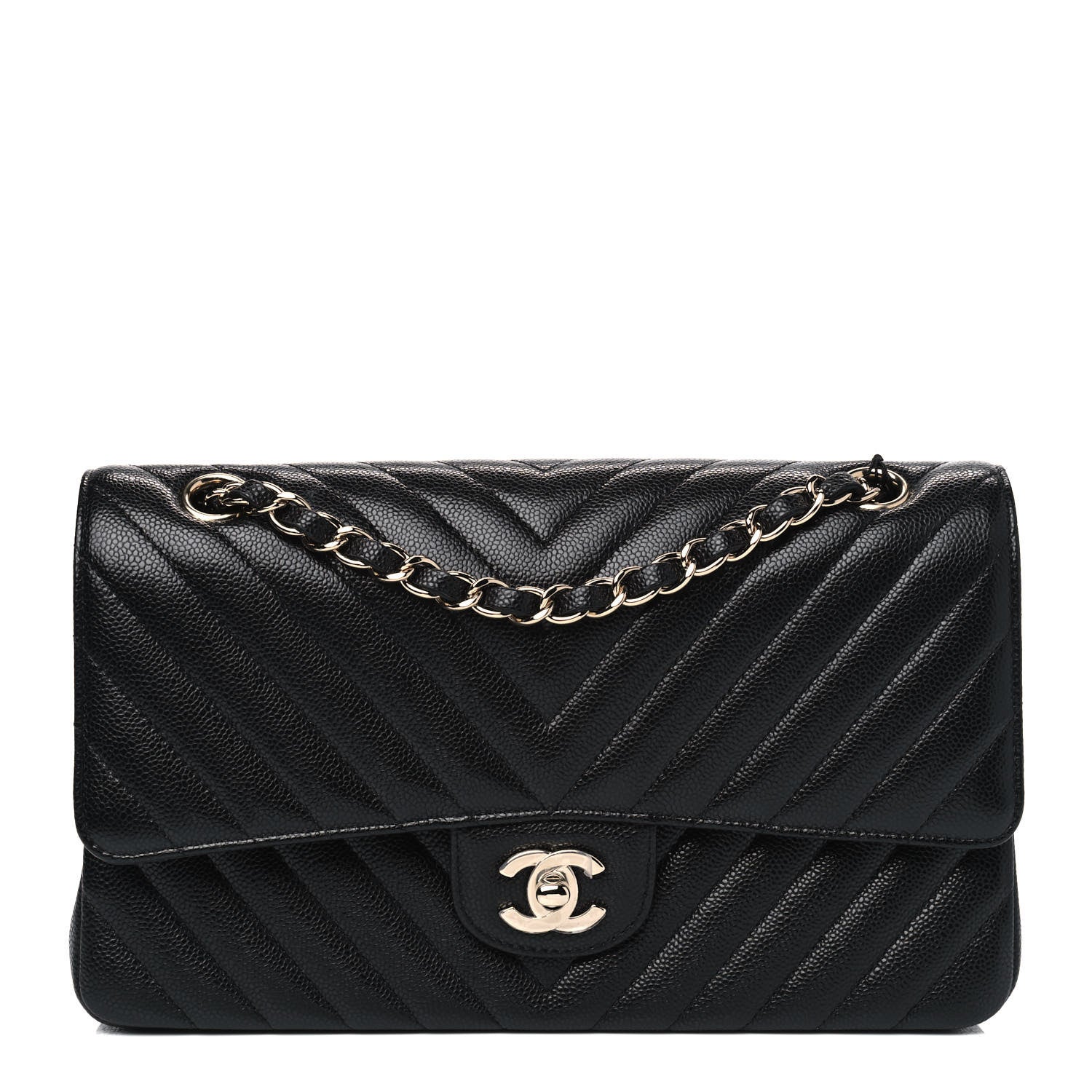 Chanel Caviar Chevron Quilted Medium Double Flap Black 1 of 4