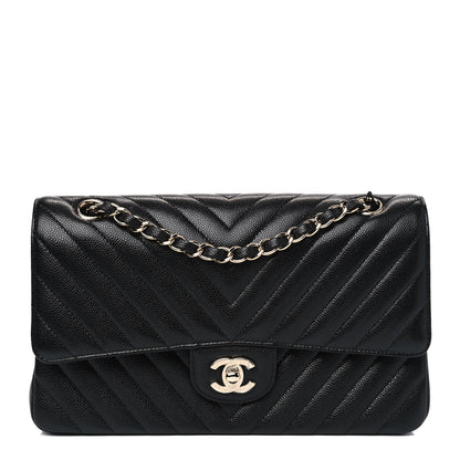 Chanel Caviar Chevron Quilted Medium Double Flap Black 1 of 4
