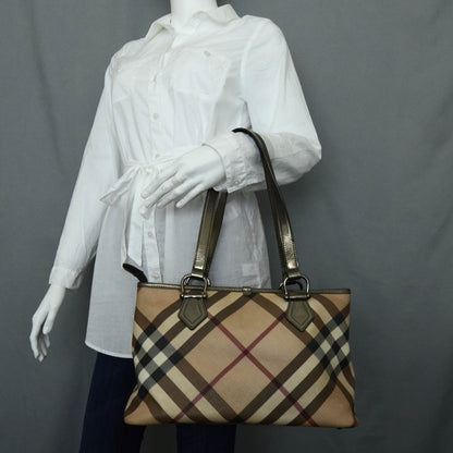 Burberry Metallic Calfskin Nova Check Tote 2 of 8