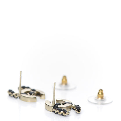 Chanel Crystal Baguette Lambskin Chain CC Vintage Allure Stud Earrings Black Gold 3 of 5