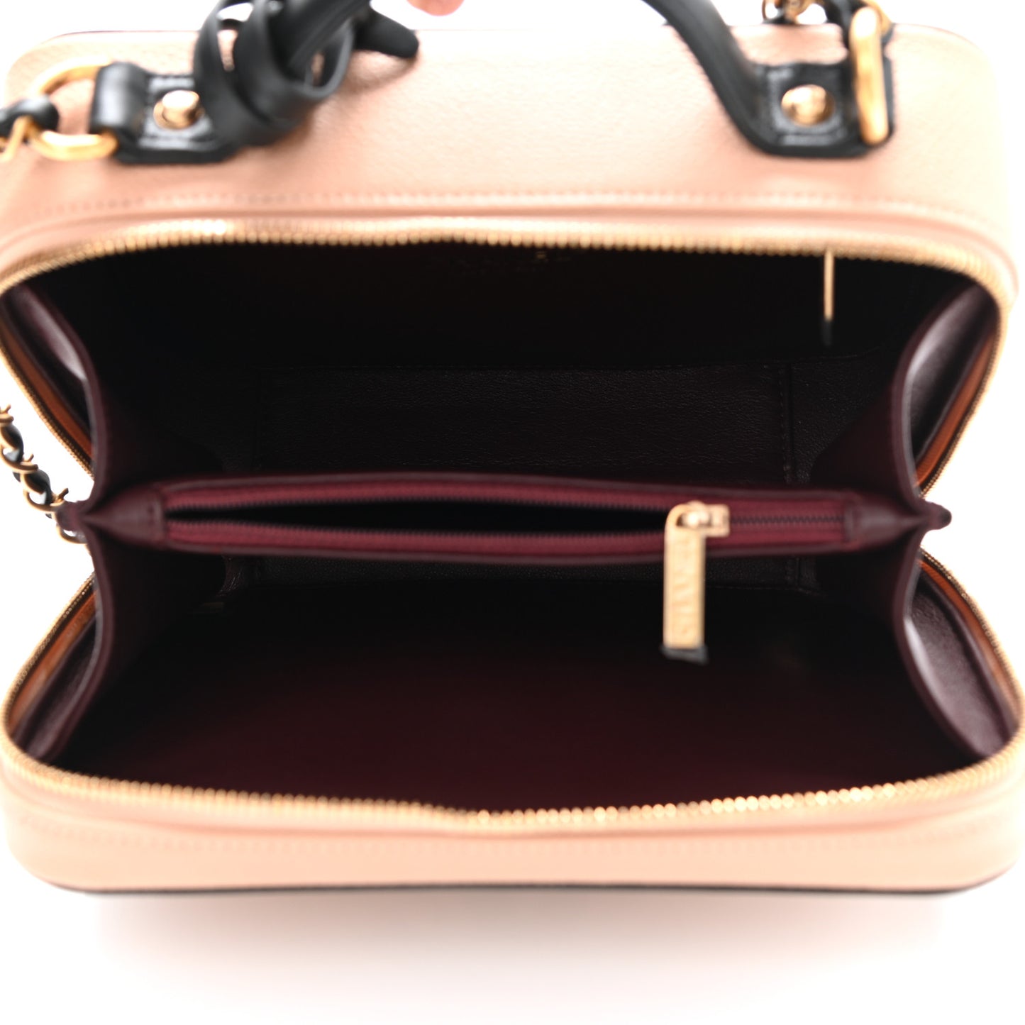Caviar Quilted Medium CC Filigree Vanity Case Beige Black