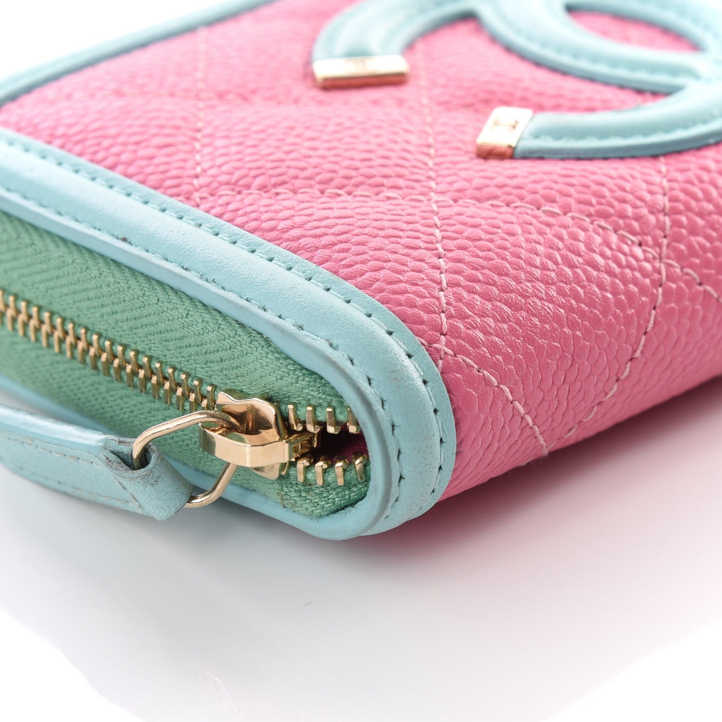 Caviar Quilted Medium Filigree Zip Around Wallet Pink Blue Green