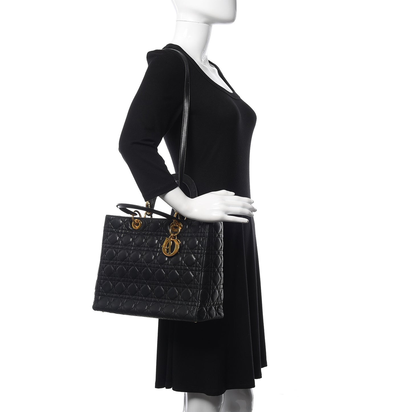 Lambskin Cannage Large Lady Dior Black