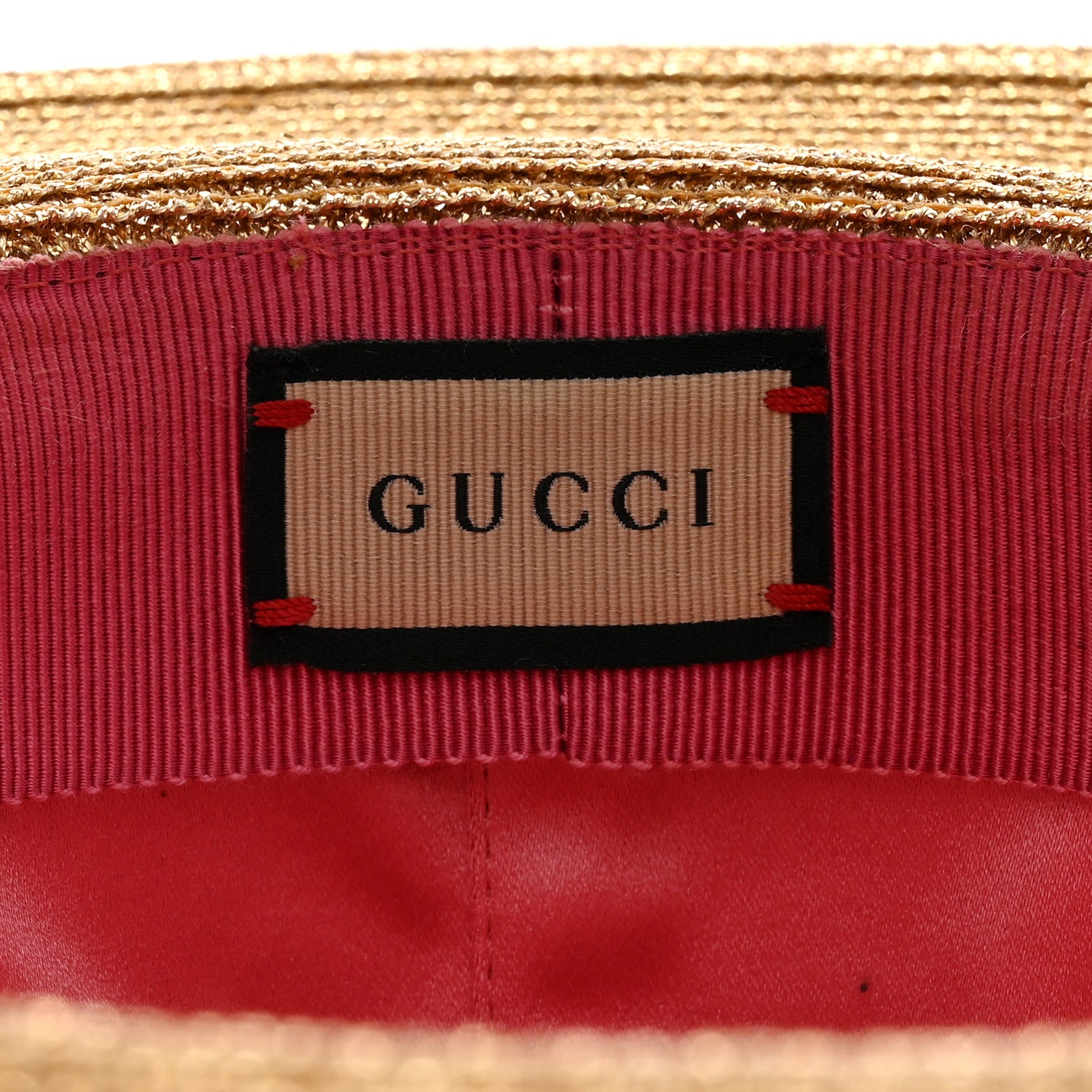 Gucci Glittered Straw Grosgrain Wide Brim Hat XS Gold Black 8 of 11