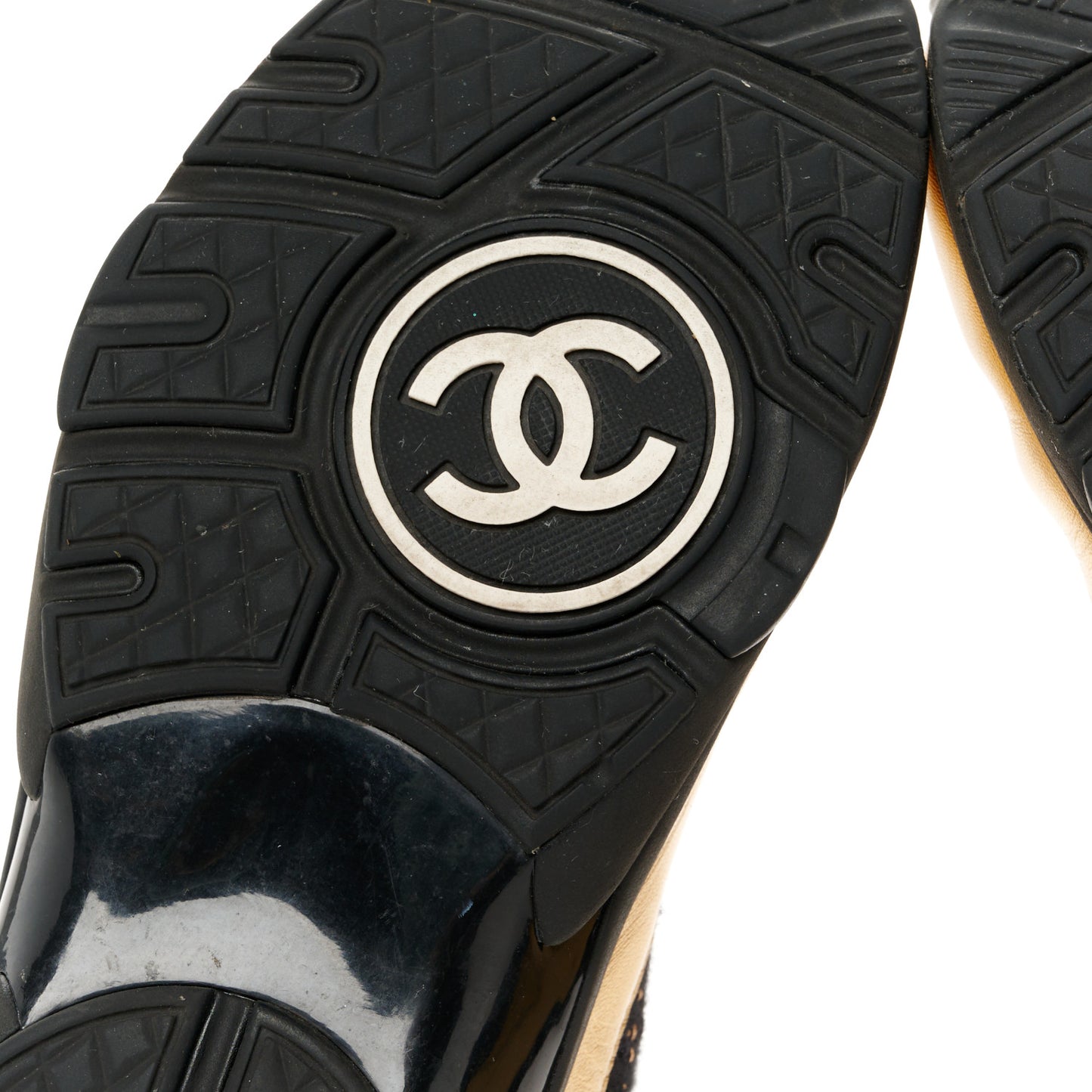 Satin Lambskin Fabric Tweed CC Sneakers 40 Gold Black