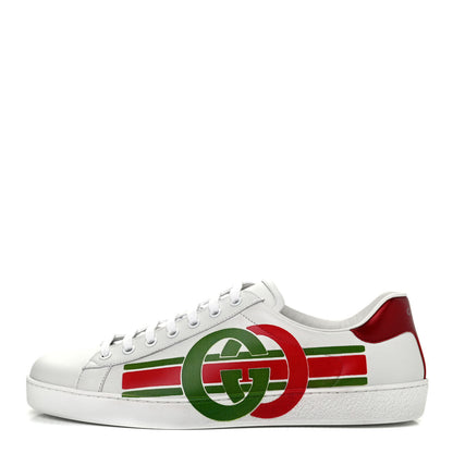 Gucci Calfskin Interlocking G Mens New Ace Sneakers 9 White Red Flame Green 1 of 8
