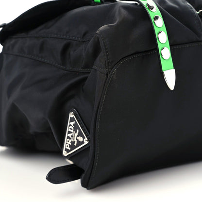 Prada Nylon New Vela Studded Backpack Black Green 6 of 8