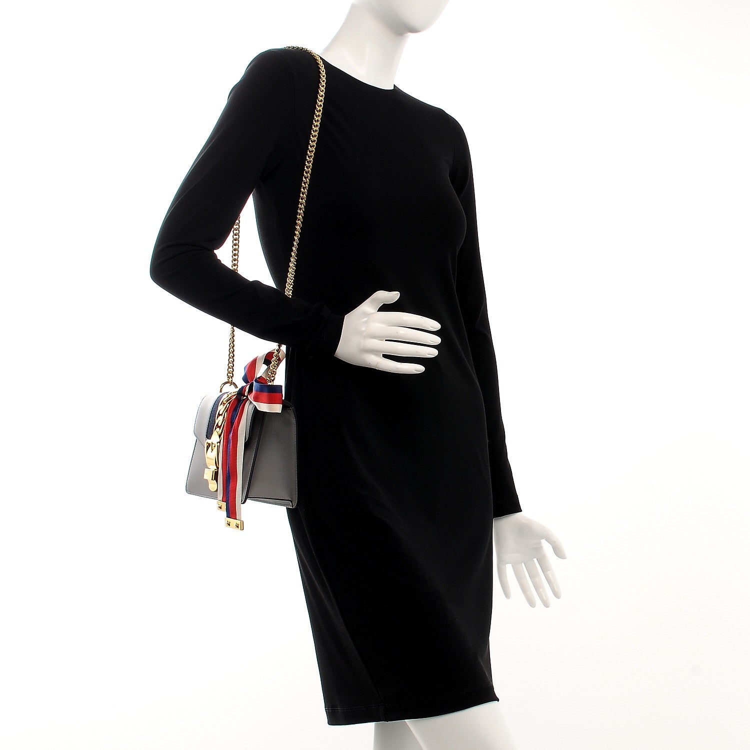 Gucci Calfskin Mini Sylvie Chain Shoulder Bag Deep Grey 2 of 7