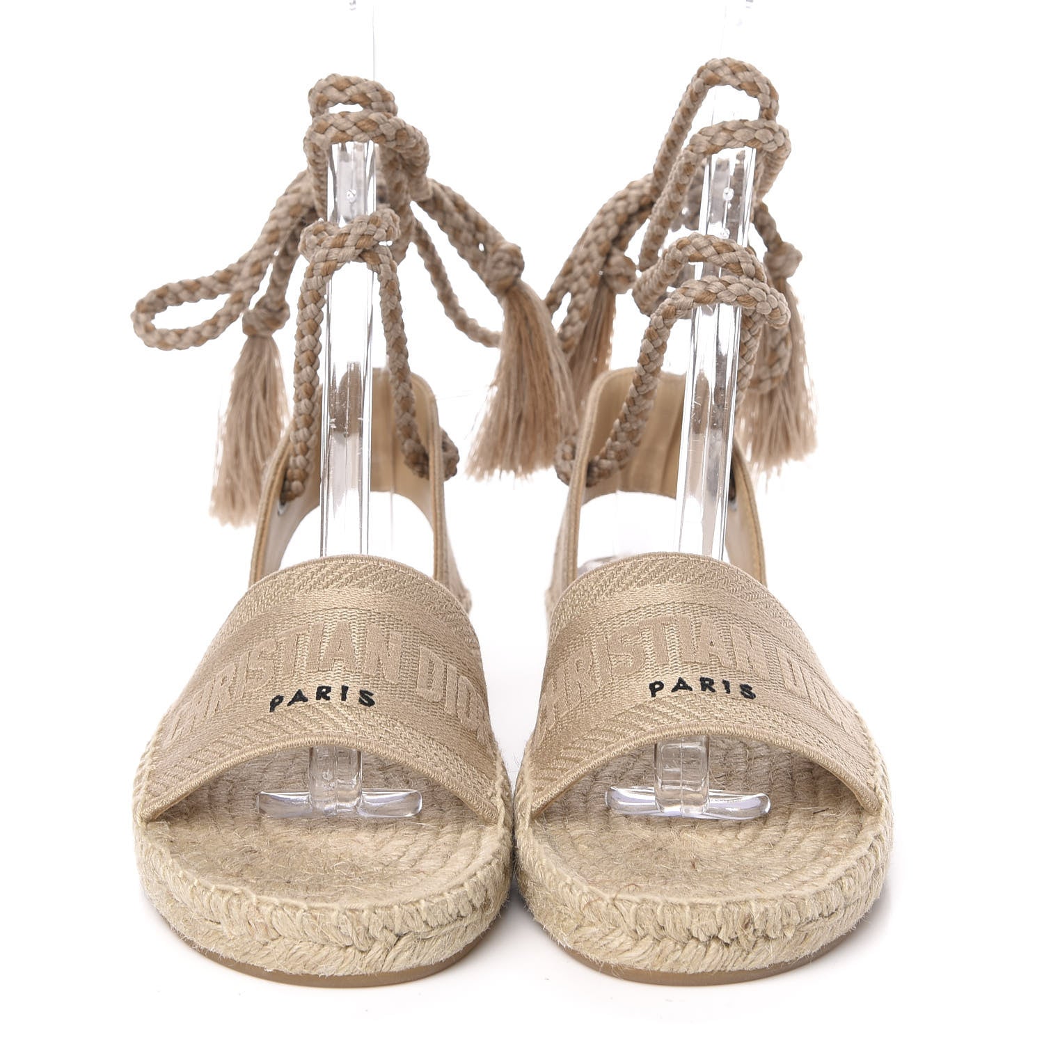 Christian Dior Canvas Embroidered Granville Ankle Tie Espadrille Flat Sandals 37.5 Cream 2 of 9