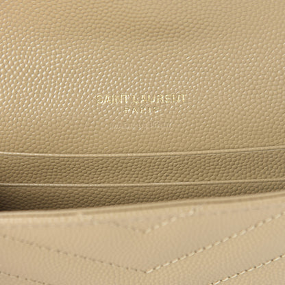 Saint Laurent Grain De Poudre Matelasse Chevron Small Monogram Envelope Wallet Darke Beige 6 of 8