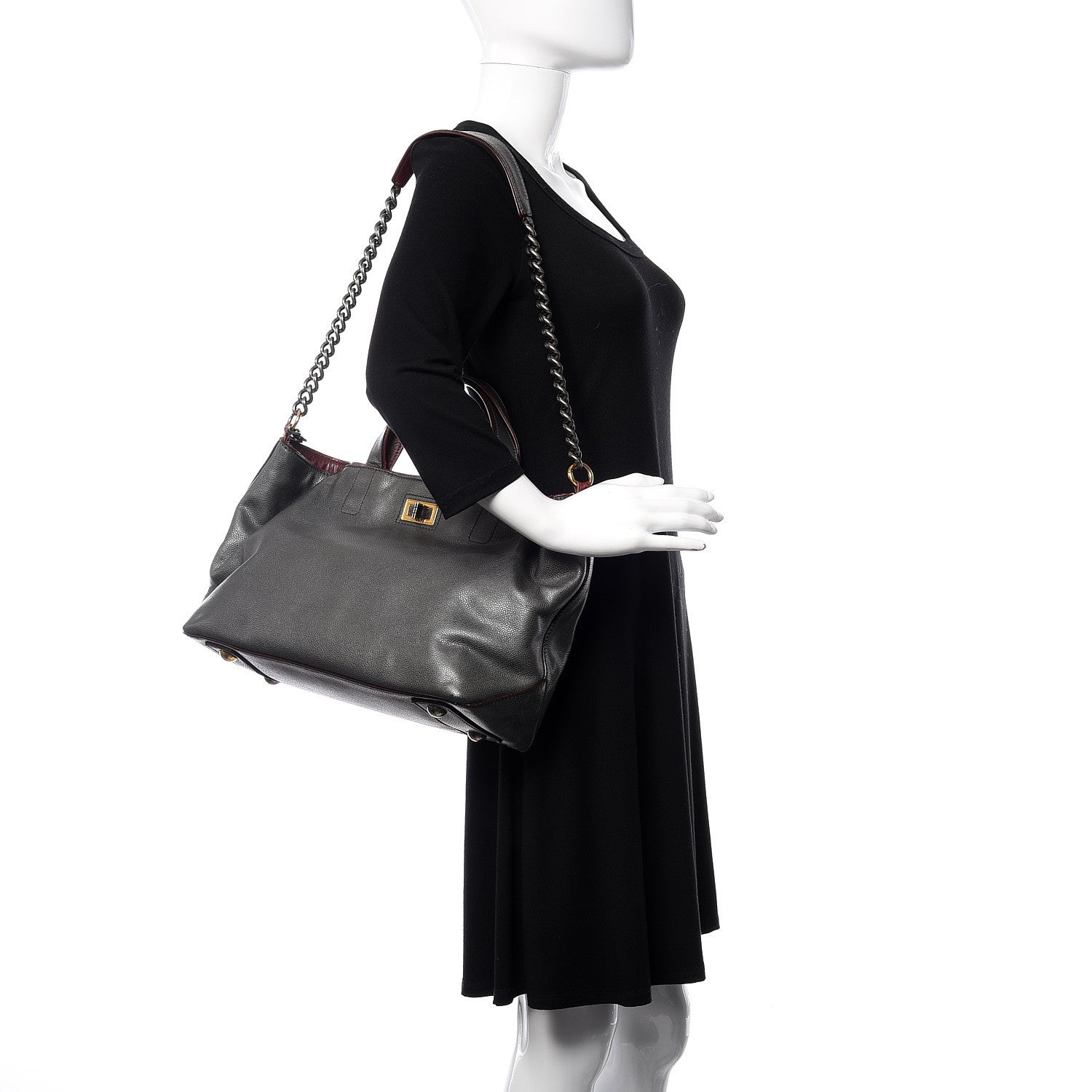 Chanel Metallic Caviar Mademoiselle Lock Cerf Shopper Tote Silver 2 of 19