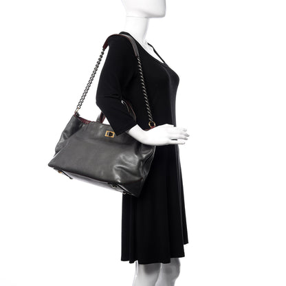 Chanel Metallic Caviar Mademoiselle Lock Cerf Shopper Tote Silver 2 of 19
