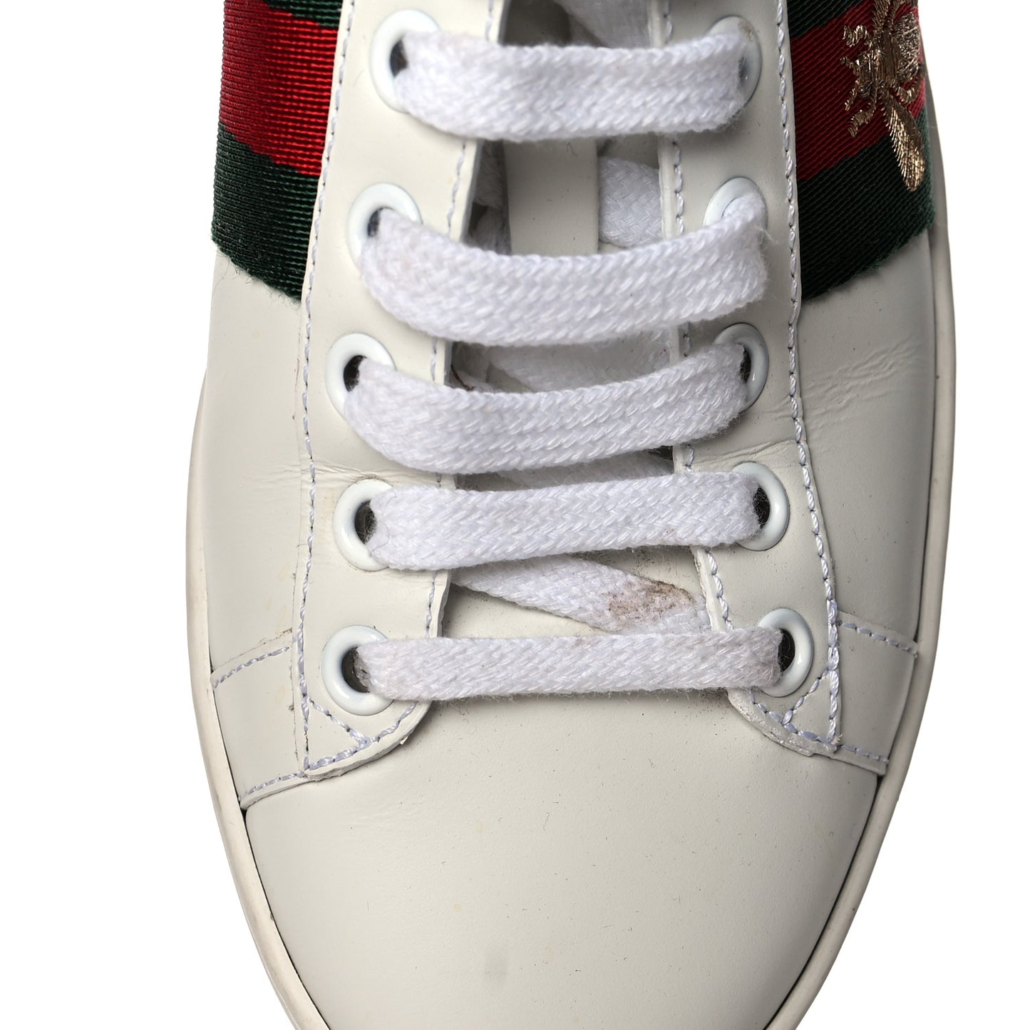 Calfskin Ayers Bee Embroidered Womens Ace Sneakers 35 White Green