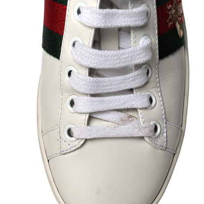 Gucci Calfskin Ayers Bee Embroidered Womens Ace Sneakers 35 White Green 12 of 19