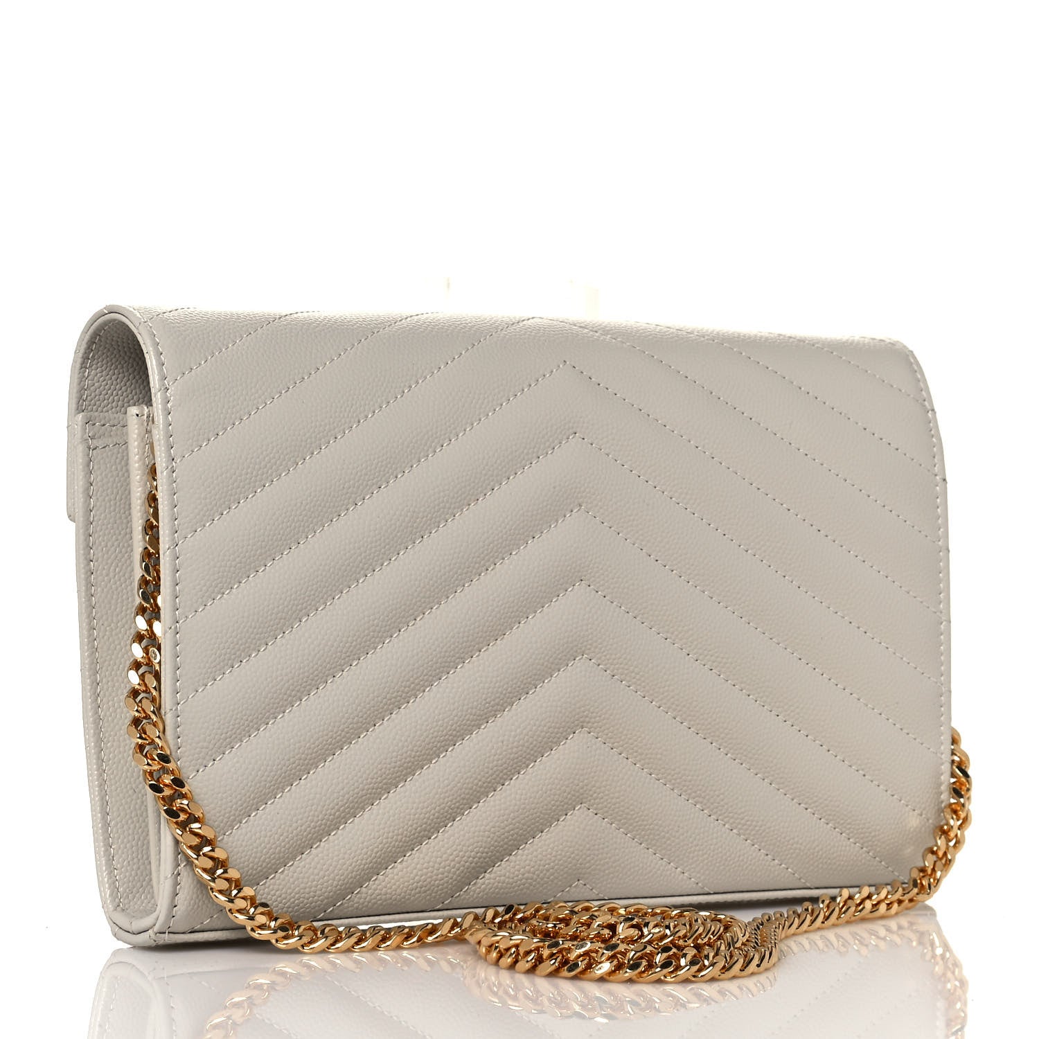 Saint Laurent Grain De Poudre Matelasse Chevron Monogram Chain Wallet Crema Soft 2 of 12