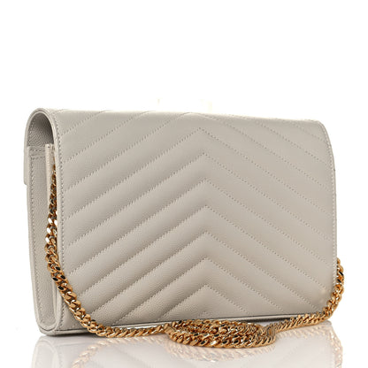 Saint Laurent Grain De Poudre Matelasse Chevron Monogram Chain Wallet Crema Soft 2 of 12