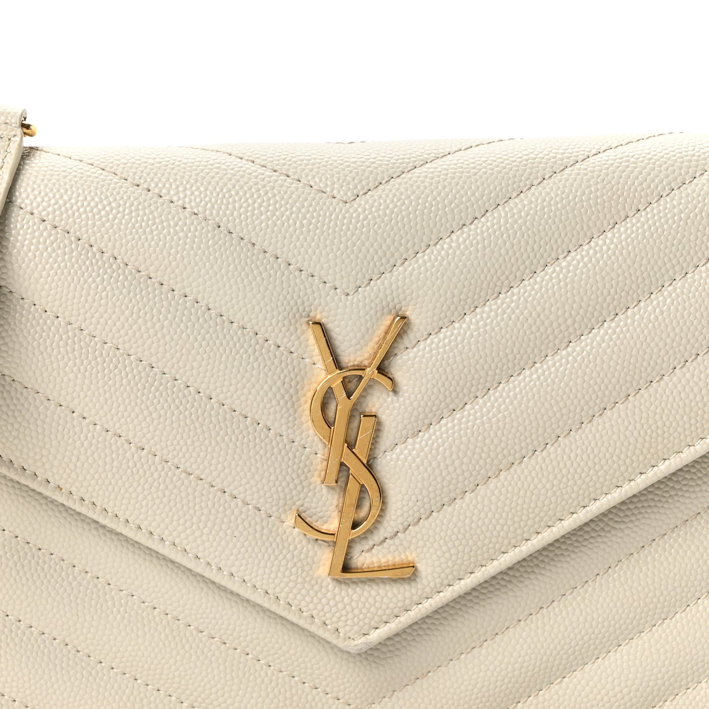 Grain De Poudre Matelasse Chevron Monogram Envelope Chain Wallet Crema Soft