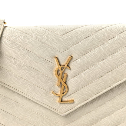 Saint Laurent Grain De Poudre Matelasse Chevron Monogram Envelope Chain Wallet Crema Soft 7 of 10