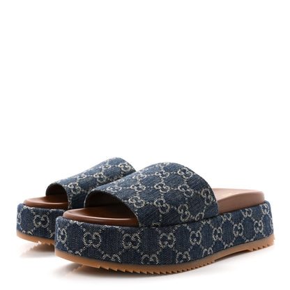 Gucci New Denim GG Monogram Angelina Platform 55mm Slide Sandals 40.5 Blue Tea 4 of 10