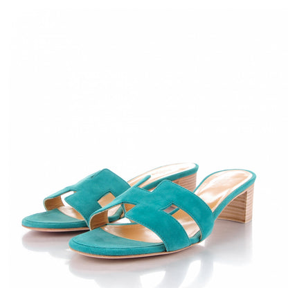 Hermes Chevre Velours Oasis Sandals 37.5 Emeraude 3 of 10
