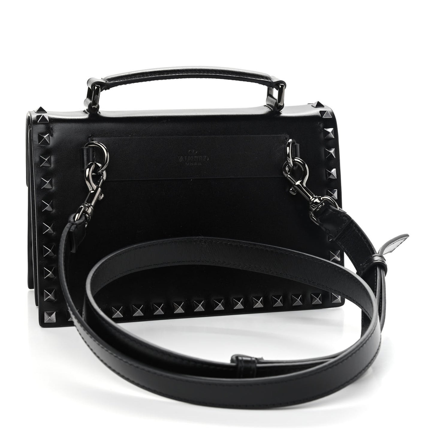 Calfskin Rockstud Flap Top Handle Crossbody Bag Black