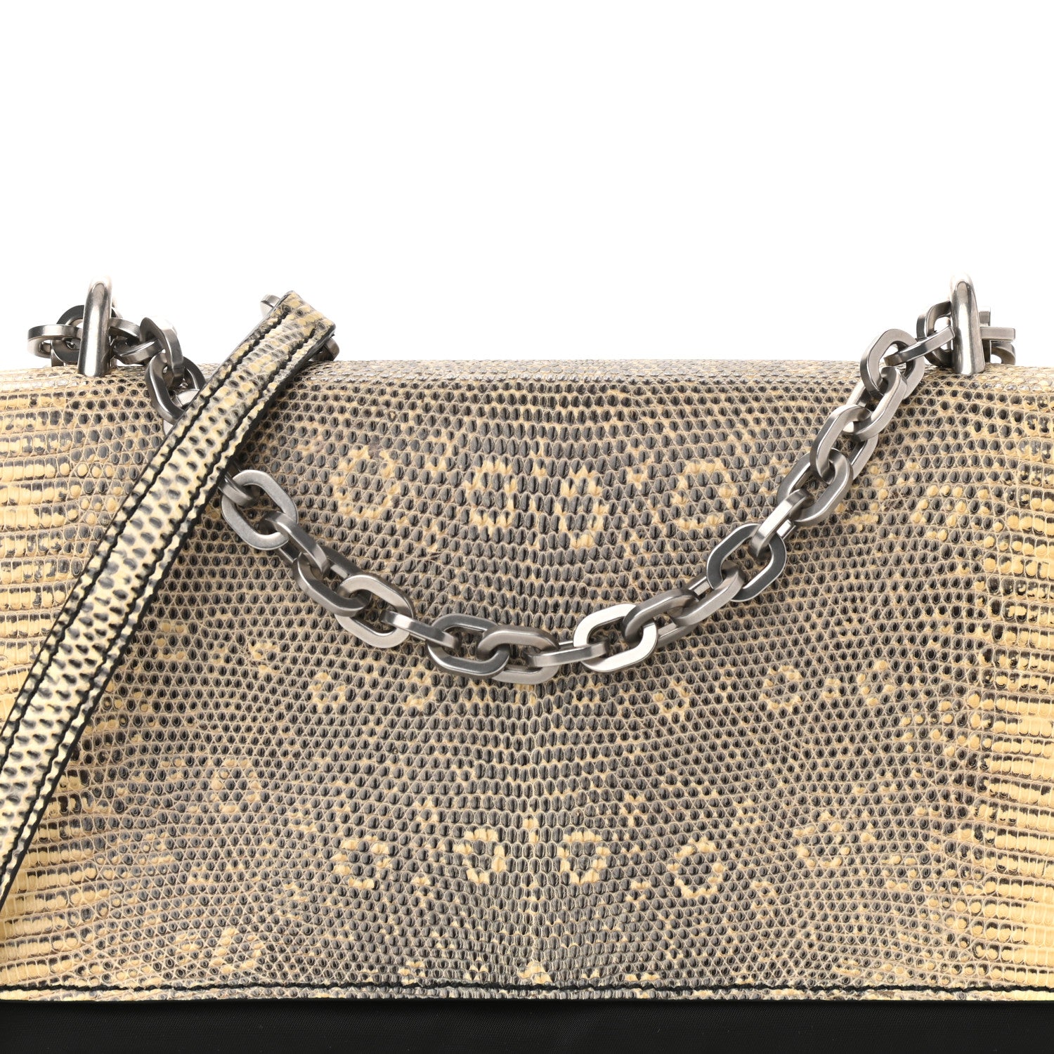 Prada Lizard Tessuto Nylon Chain Shoulder Bag Black 6 of 8