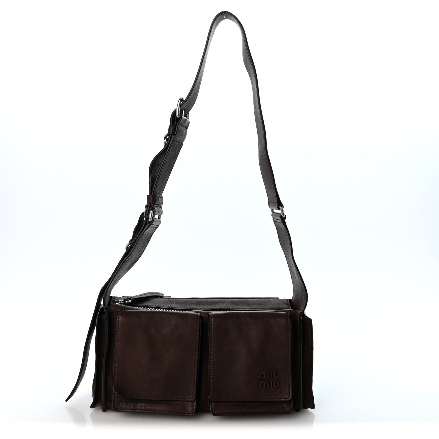 Miu Miu Nappa Utilitaire Shoulder Bag Dark Brown 1 of 12