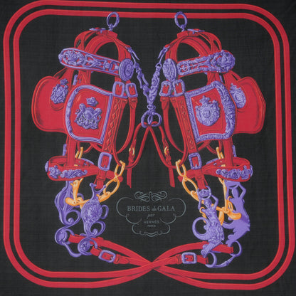 Hermes Silk Jersey Brides De Gala Scarf 90 Noir Bougainvillier Cherry 1 of 6