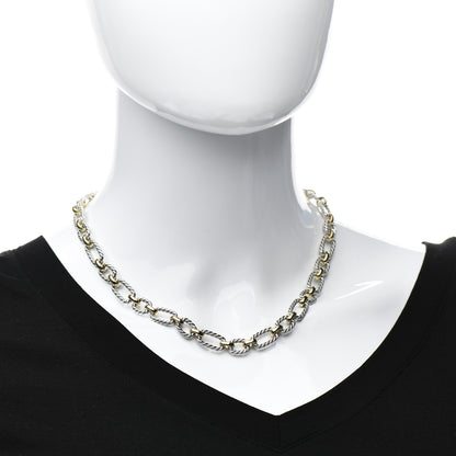 David Yurman Sterling Silver 18K Yellow Gold Blue Sapphire 9.5mm Cushion Link Necklace 2 of 4