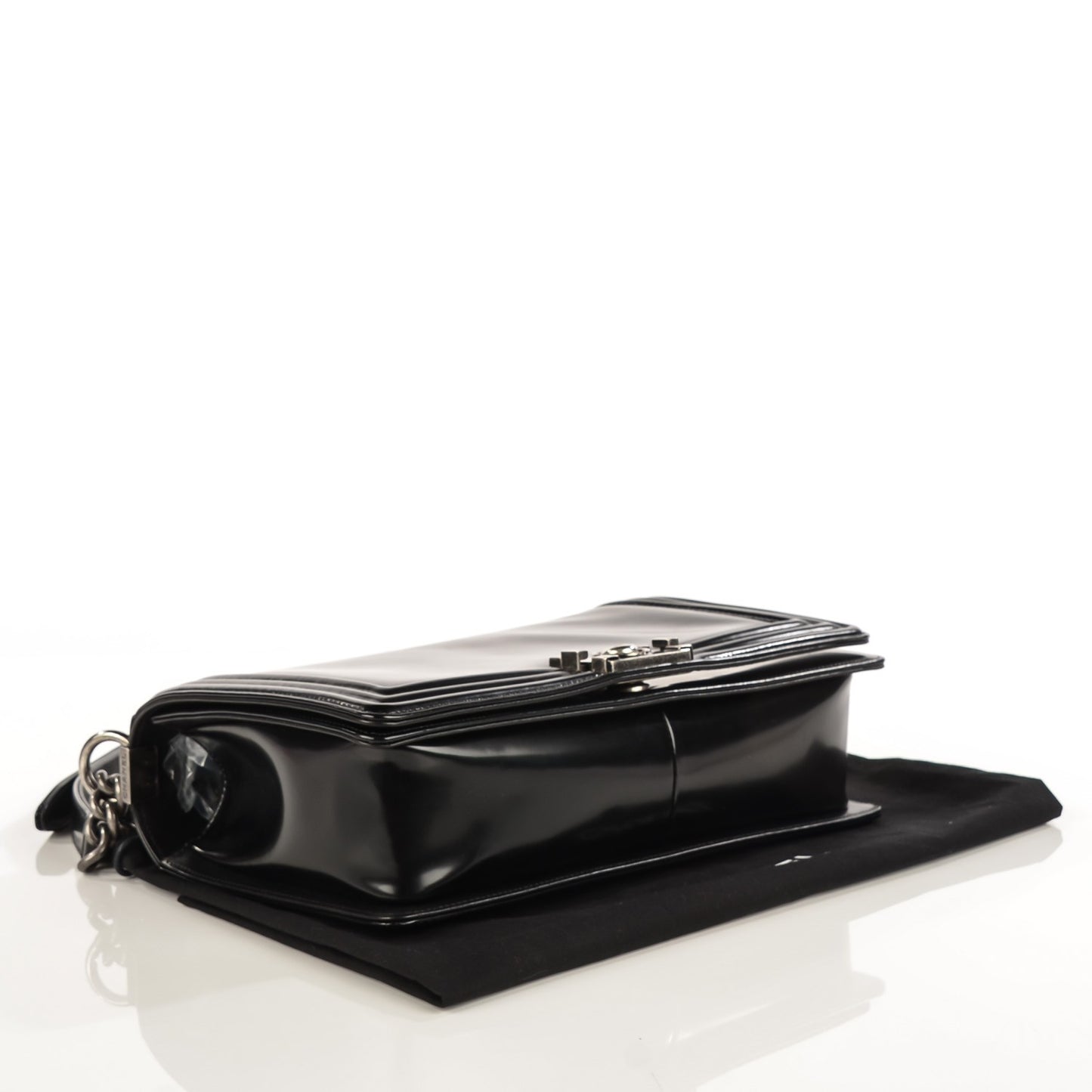 Glazed Calfskin Medium Boy Flap Black