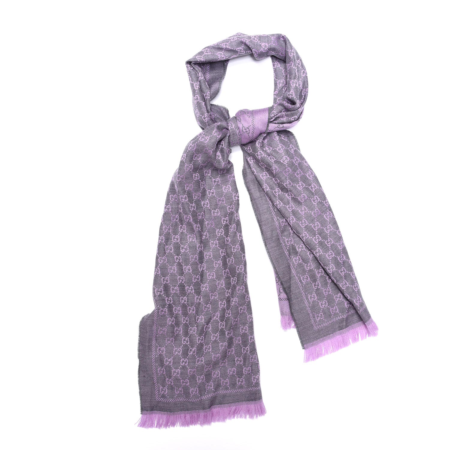 Gucci Wool GG Monogram Reversible New Sten Fringe Scarf Flannel Light Purple 1 of 4