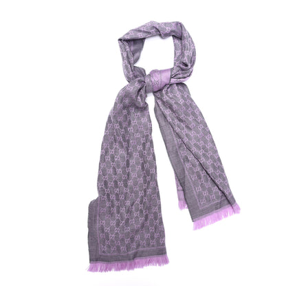 Gucci Wool GG Monogram Reversible New Sten Fringe Scarf Flannel Light Purple 1 of 4