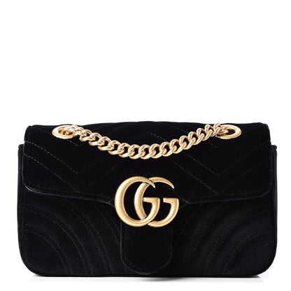 Gucci Velvet Matelasse Mini GG Marmont Shoulder Bag Black 1 of 11