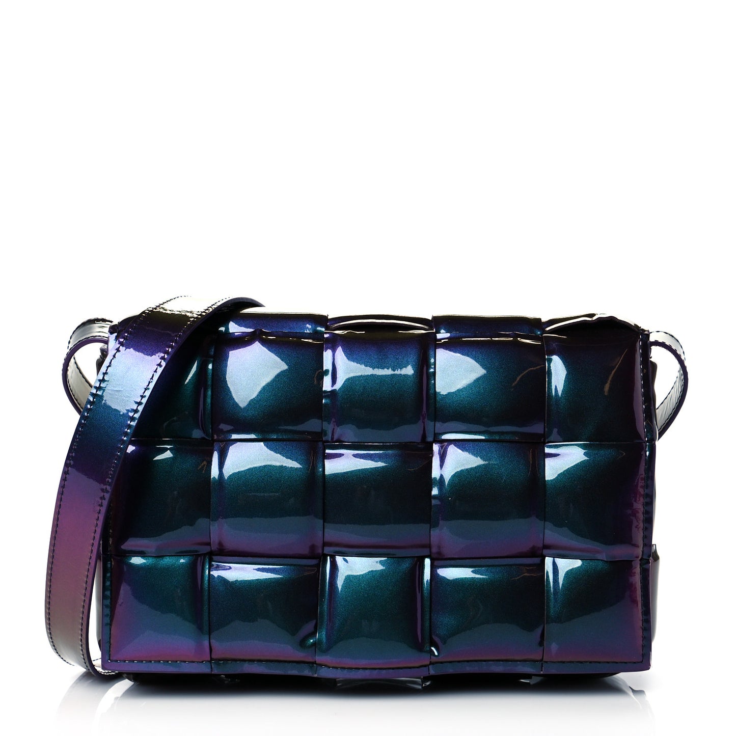 Glossy Nail Polish Nappa Maxi Intreccio Padded Cassette Crossbody Bag Holographic