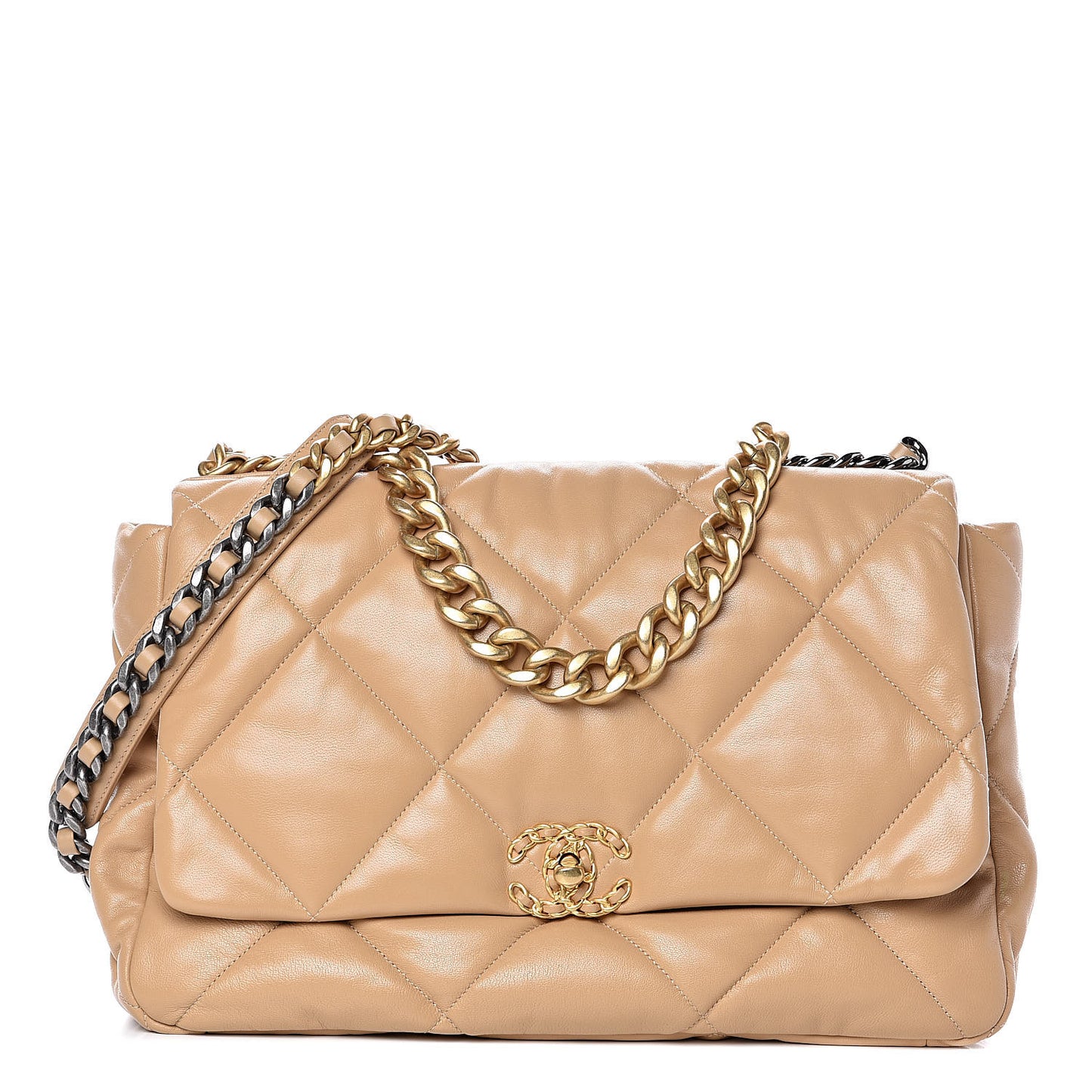 Lambskin Quilted Maxi 19 Flap Dark Beige