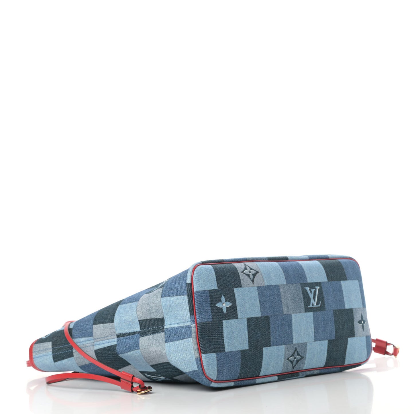 Denim Damier Monogram Patchwork Neverfull Blue Rouge