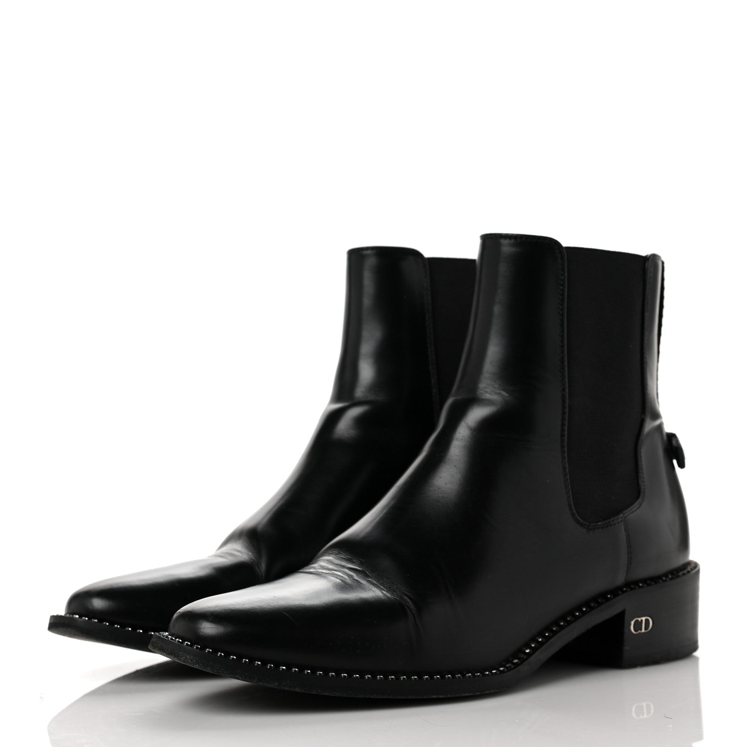 Christian Dior Glazed Calfskin Crystal Tomboy Ankle Boots 36.5 Black 3 of 8