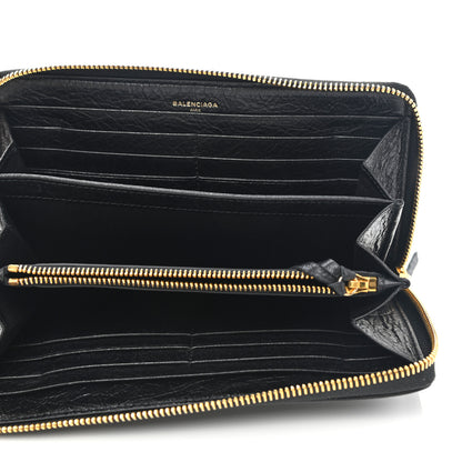 Balenciaga Agneau Classic Gold Hardware Continental Zip Around Wallet Black 5 of 10
