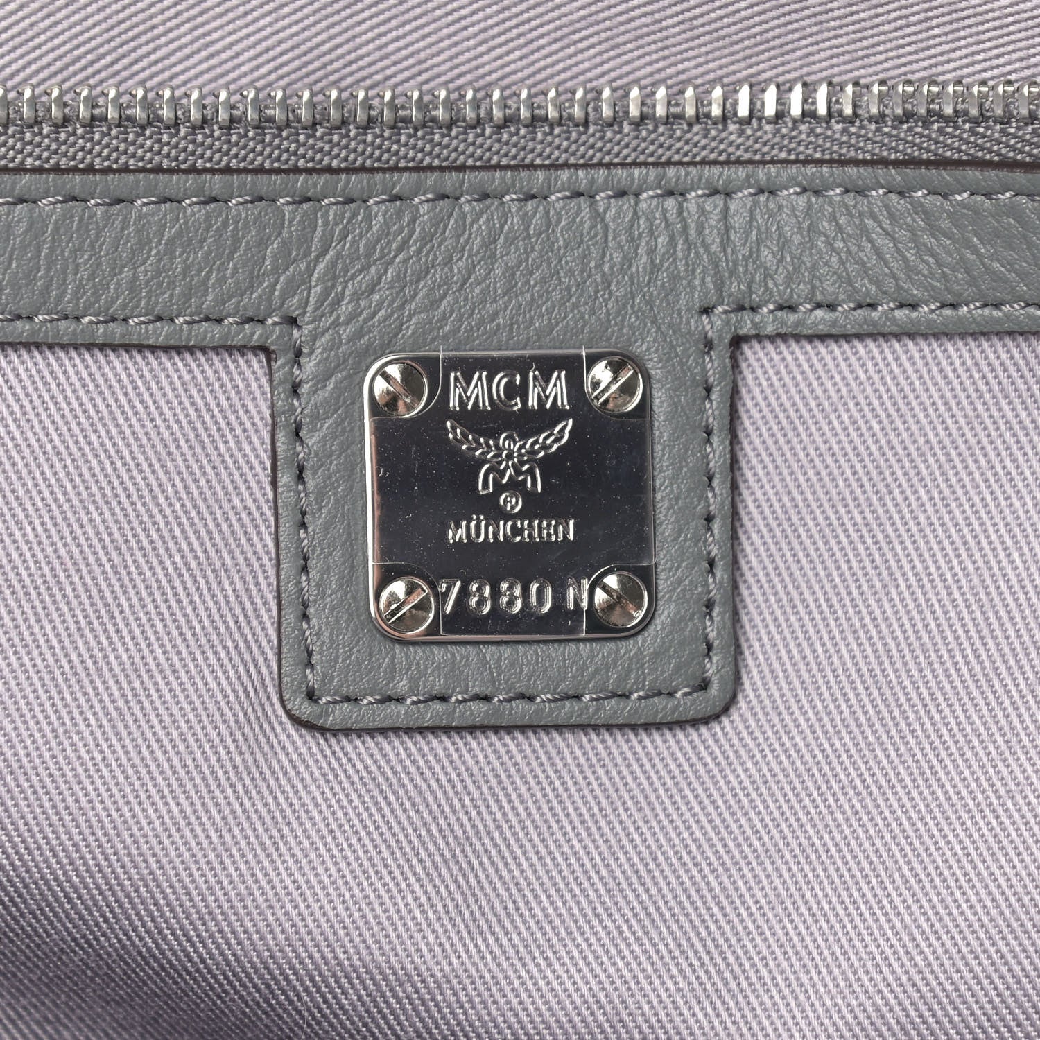 MCM Calfskin Ottomar Monogram Medium Klara Top Zip Tote Charcoal 6 of 9