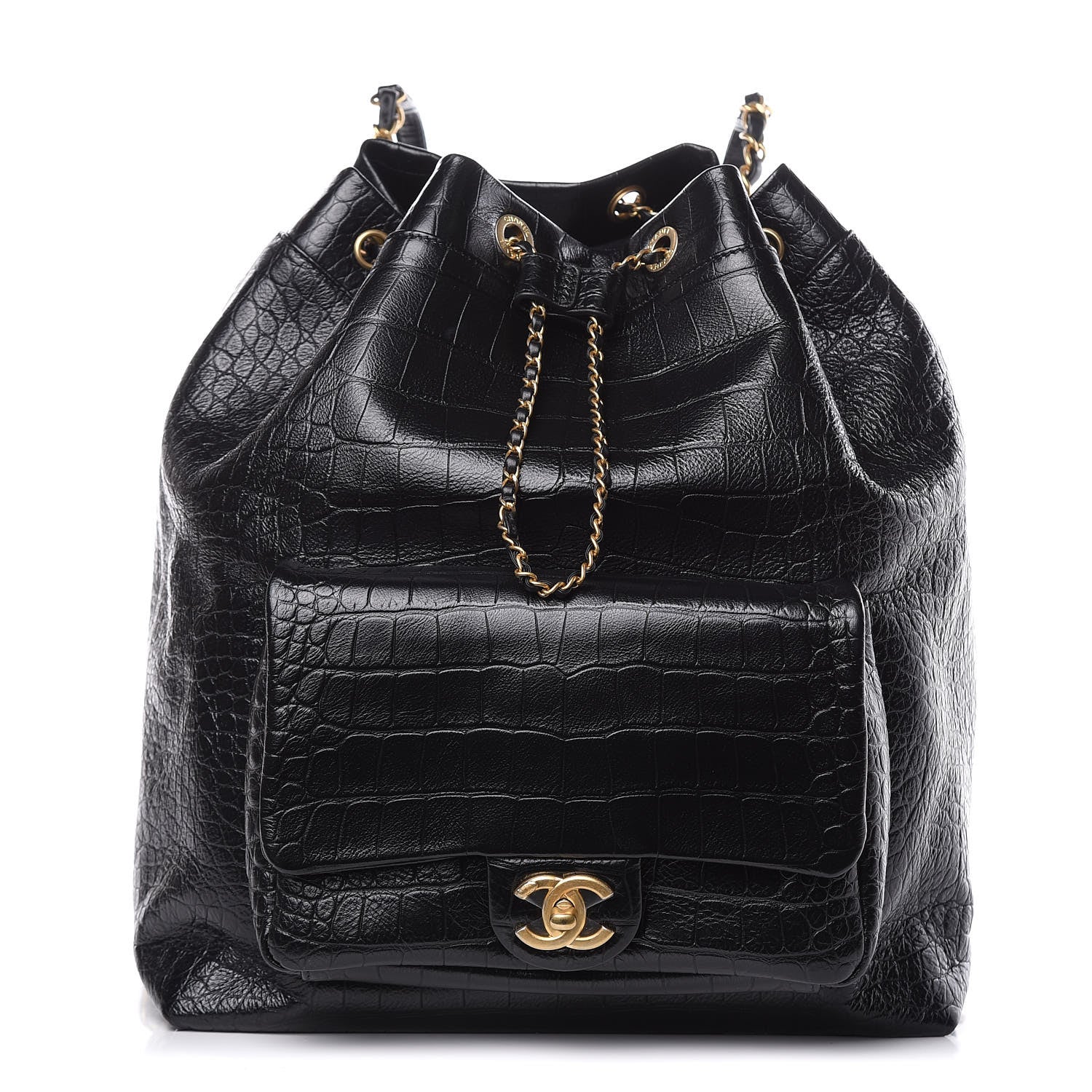 Chanel Calfskin Crocodile Embossed Large Backpack Black 1 of 10