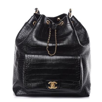 Chanel Calfskin Crocodile Embossed Large Backpack Black 1 of 10