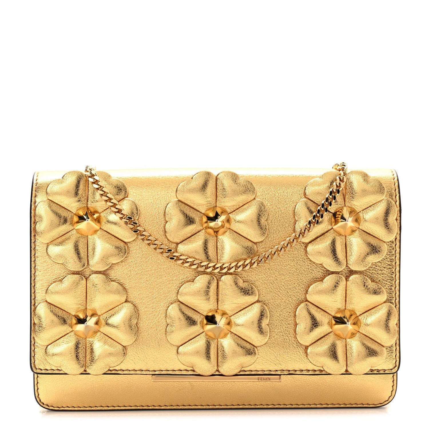Fendi Vitello Catalan Mirror Flowerland Tube Wallet On Chain Gold 1 of 11