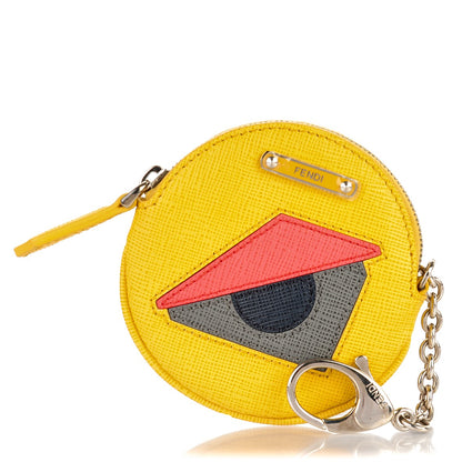 Fendi Vitello Elite Monster Eye Coin Purse Key Case Yellow 1 of 8