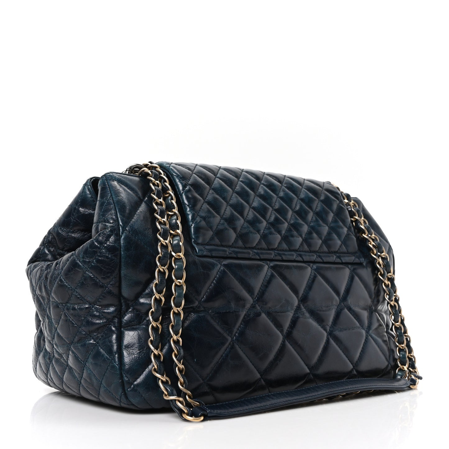 Glazed Calfskin Quilted Large Daily Walk Flap Blue